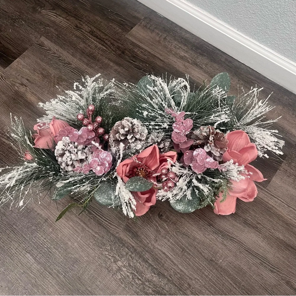 Elegant Pink and Green Floral Holiday Christmas Arrangement